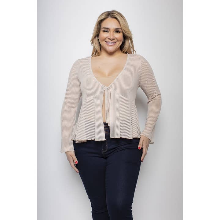 CARDIGAN FRONTALE CON NODO A RIGHE IN RETE TAGLIE FORTI per la vendita all'ingrosso da parte di Curve Market