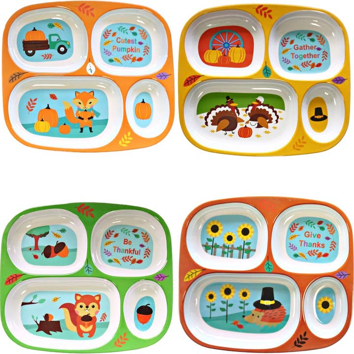 4E's Fall Dinnerware Kids, 4-Pack, BPA-Free Sectioned Plate for wholesale by 4E's Novelty