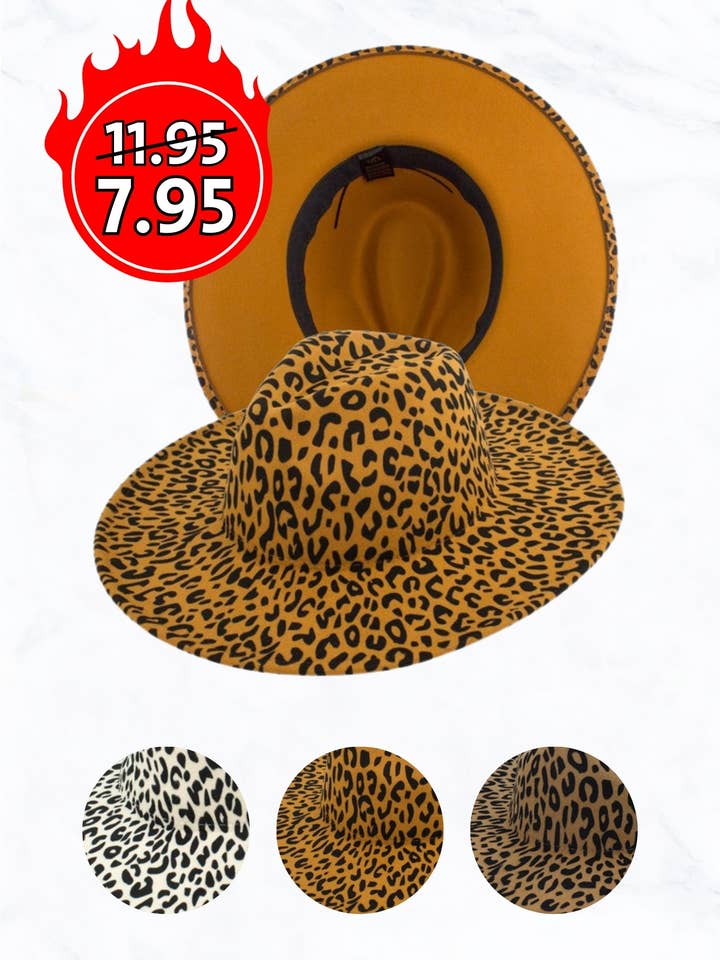 Leoparden-Jazz-Fedora-Hut mit großer Krempe, für den Großhandel von Suzie Q USA