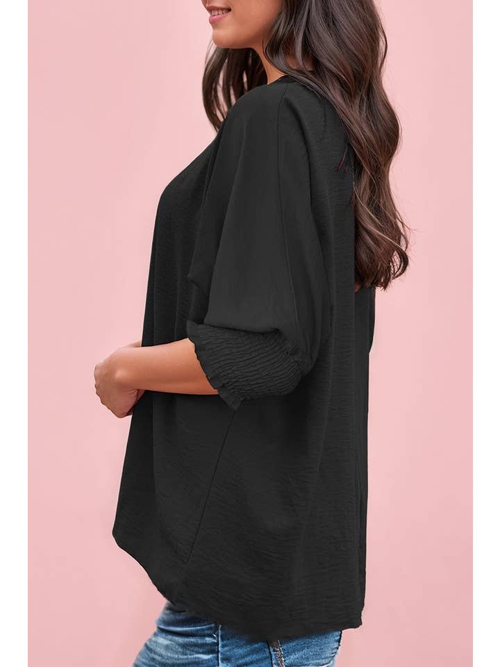 66DISCO - Wholesale Tunic - Women's - Smocked Wrist Round Neck Half Sleeve Knit Top (S-2XL)