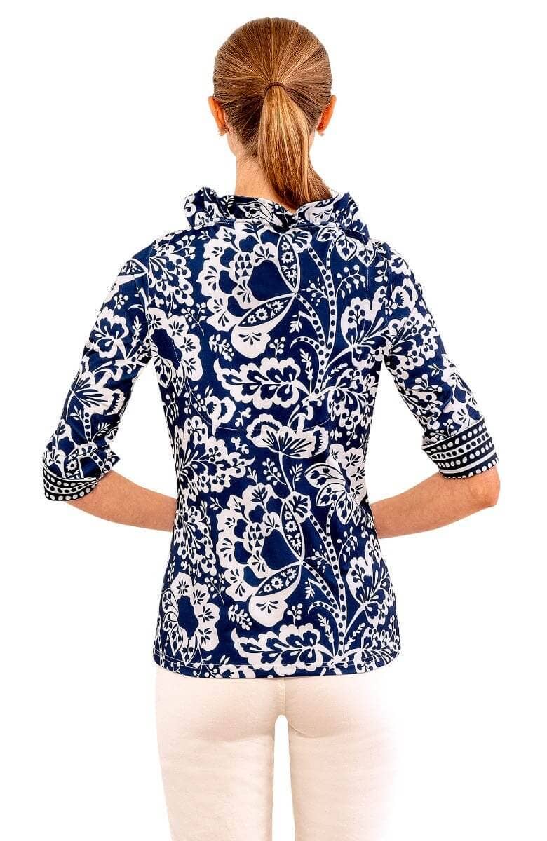Gretchen Scott LLC - Wholesale Blouse - Women's - 3/4 Sleeve Ruffneck Top - Flora2
