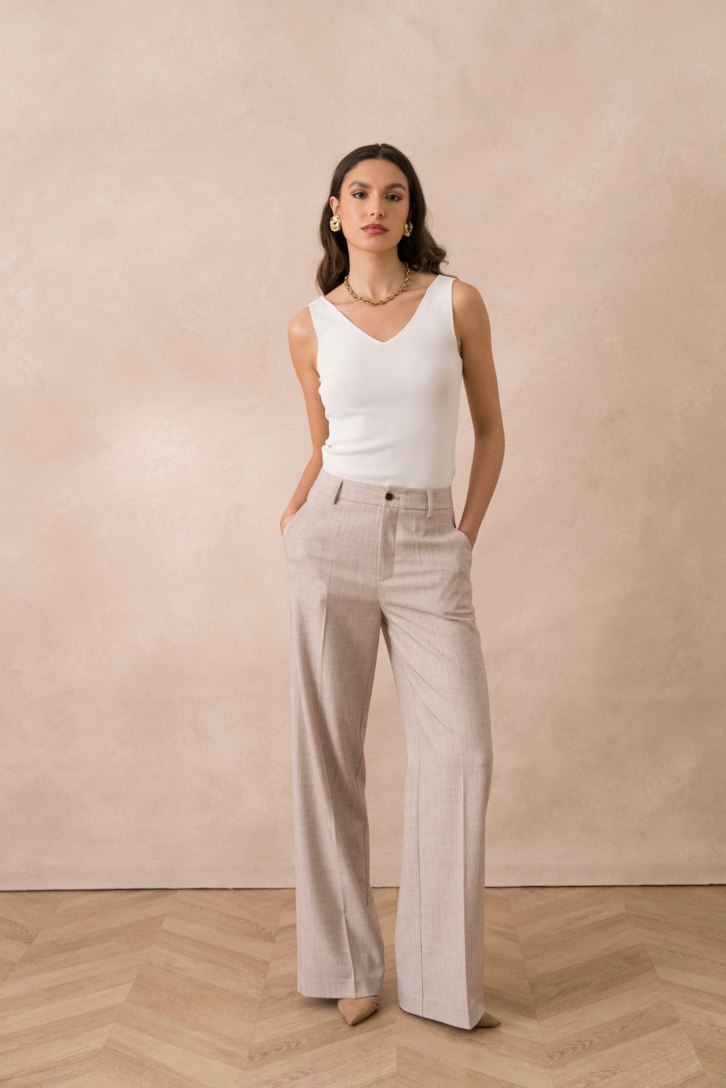 Attentif Paris - Vendita all'ingrosso Pantaloni eleganti - Donna - [Heather] Pantaloni Tailleur a Gamba Larga5