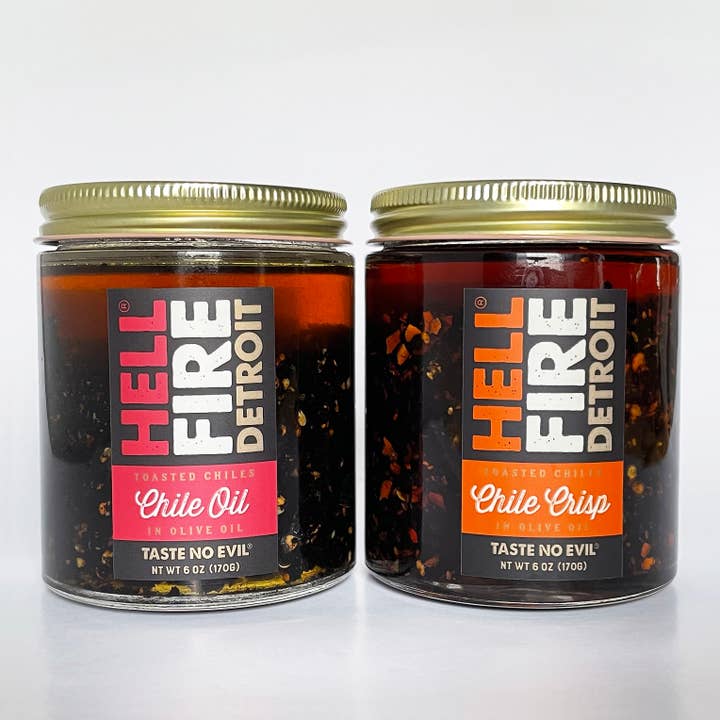 Chili-olie & Chili-krokant (Gesplitste Verpakking) voor wholesale door Hell Fire Detroit