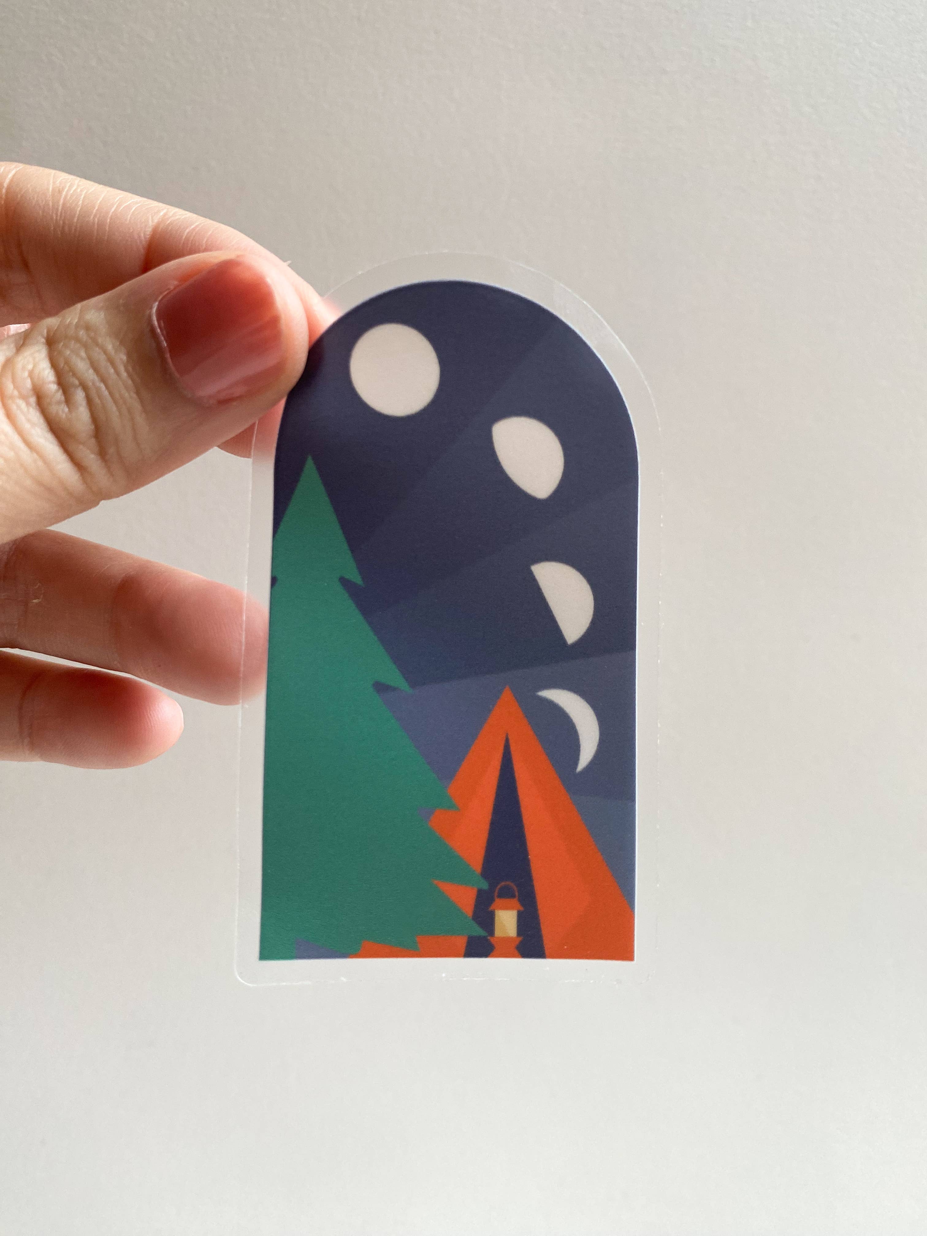 Bottlebrush Graphics - Wholesale Sticker - Moon Phases Tent Camping Clear Vinyl Sticker0