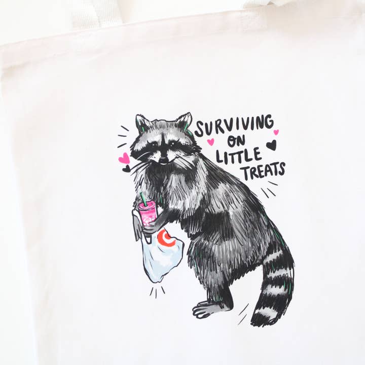Amy Hartelust Art and Illustration – wholesale Tote bag – Unisex – Little Treat Raccoon Tote Bag
