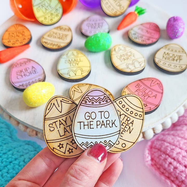 Træ Påskeæg Belønningspoletter, Børns Æggejagt Præmier for engroshandel hos WhimsyLotus