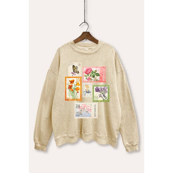 VINTAGE POINT USA - Wholesale Graphic Sweatshirt - Women's - VINTAGE POSTAGE STAMPS GRAPHIC MINERAL WASH SWEATSHIRT6