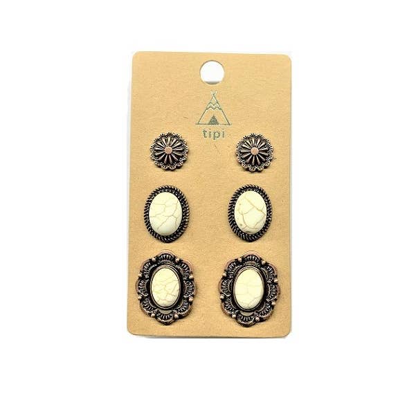 Snowing West - Wholesale Jewelry Set - Western 3 Pair Turquoise Earring Set