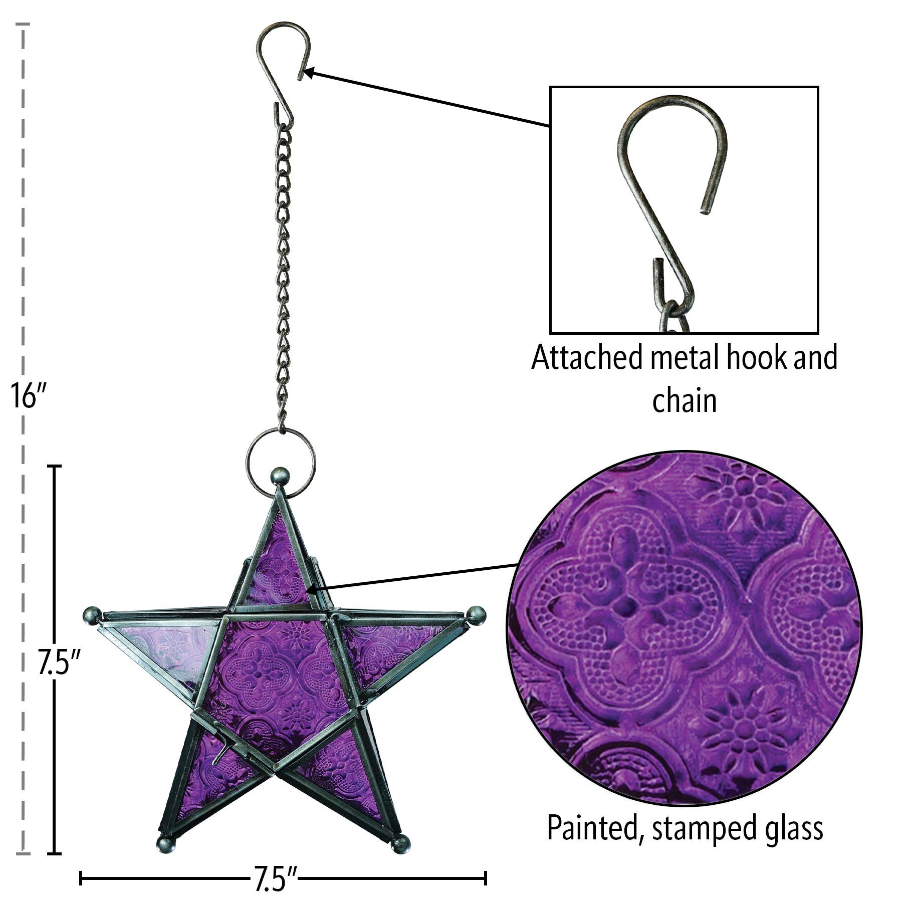 In the Breeze, LLC. - Wholesale Candle Holder - Purple 5-Point Star Hanging Tealight Lantern3