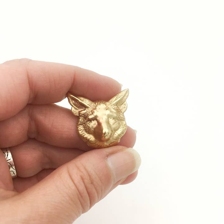 Metal Cloth & Wood – alfinete de lapela por atacado – Pin ou broche de raposa de latão dourado