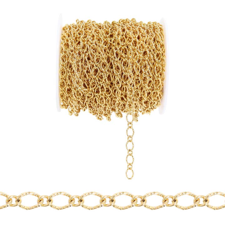 18K Gold PVD Stainless Steel Hammered Oval Chain - By The Foot / SPL1032 for wholesale on Faire