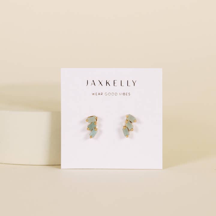 JaxKelly - Wholesale Stud/Post Earrings - Offset Trio - Amazonite - Gold Earrings1