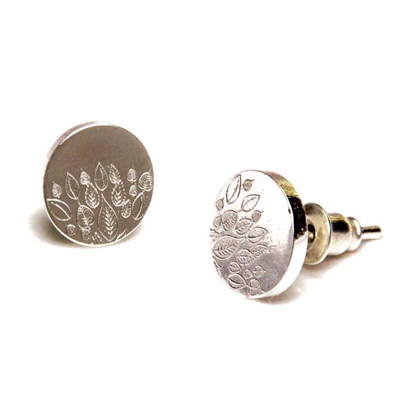 Leaves of Healing Engraved Stud Earrings for wholesale by Eden Jewelry