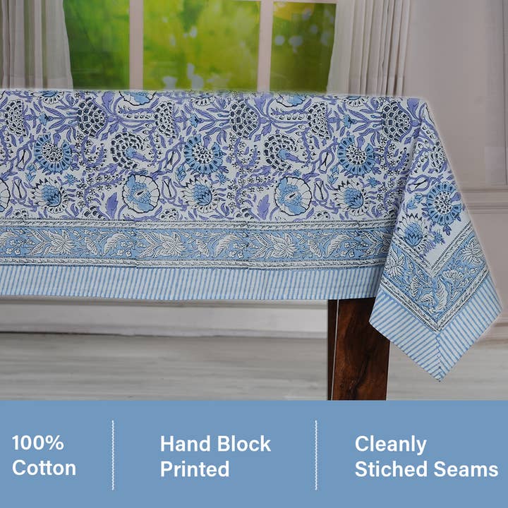 Cotton Print Club - Wholesale Tablecloth - Aqua Blue Indian Hand Block Printed 100% Cotton tablecloth14
