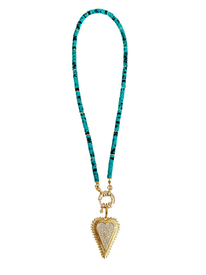 Wendy Turquoise Beaded Necklace with Heart Charm for wholesale by Gemelli