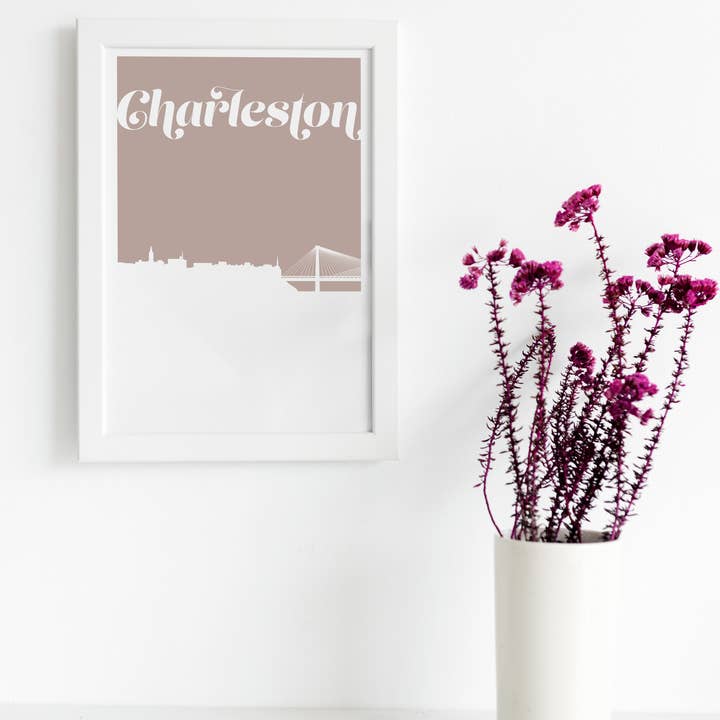 Charleston South Carolina retro inspired skyline art print for wholesale by Paperfinch Design