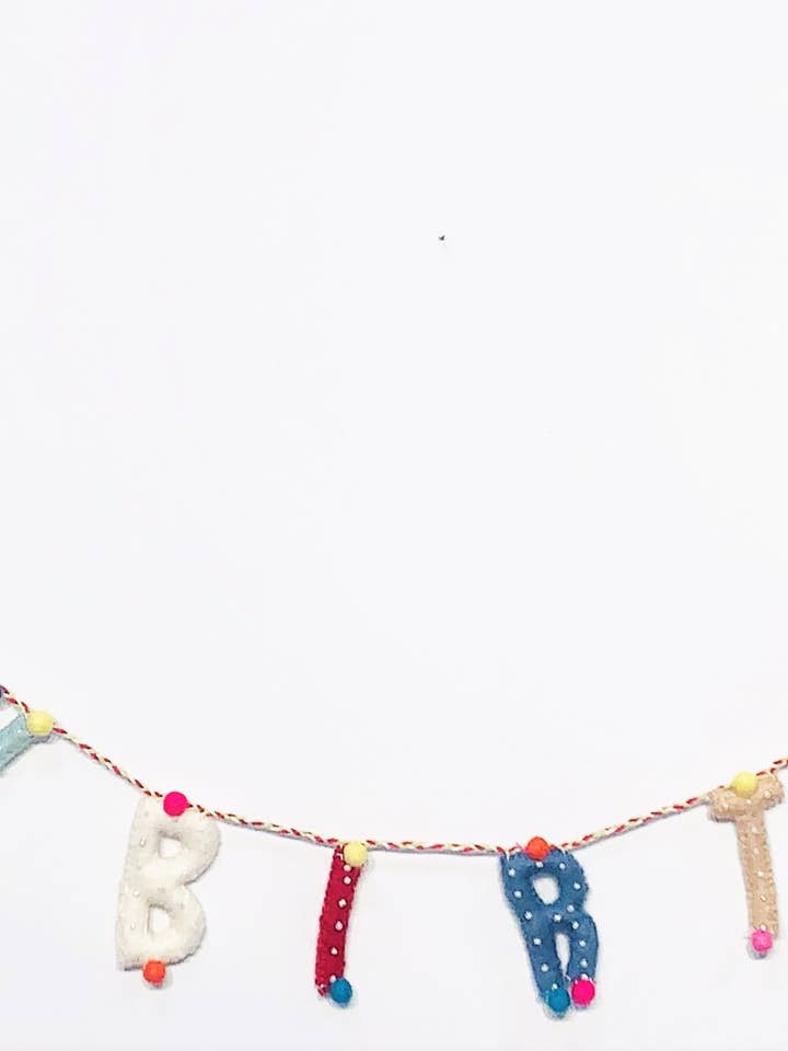 4.2Ft Felt Text garland, Happy Birthday w beads stitched for wholesale by Giftsland