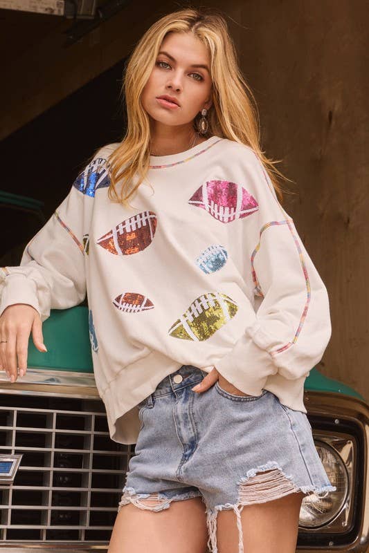 Oddi - Venta al por mayor Sudadera - Mujer - Sudadera Plus Football con cuello redondo y parche de lentejuelas1