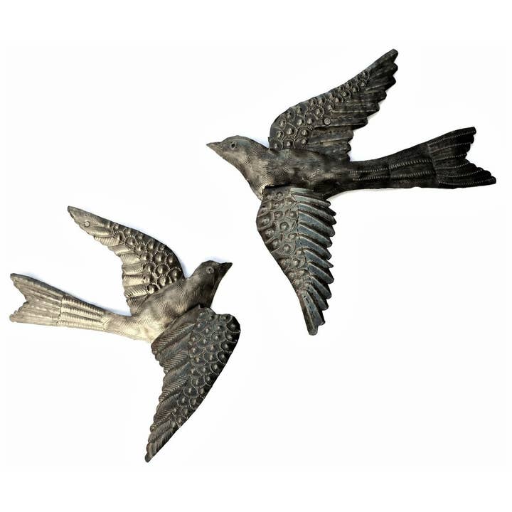 13" Set/2 Large Birds, $11 ea. 3D Wings, Home Garden Plaques for wholesale by Haiti Fair Trade~ It's Cactus