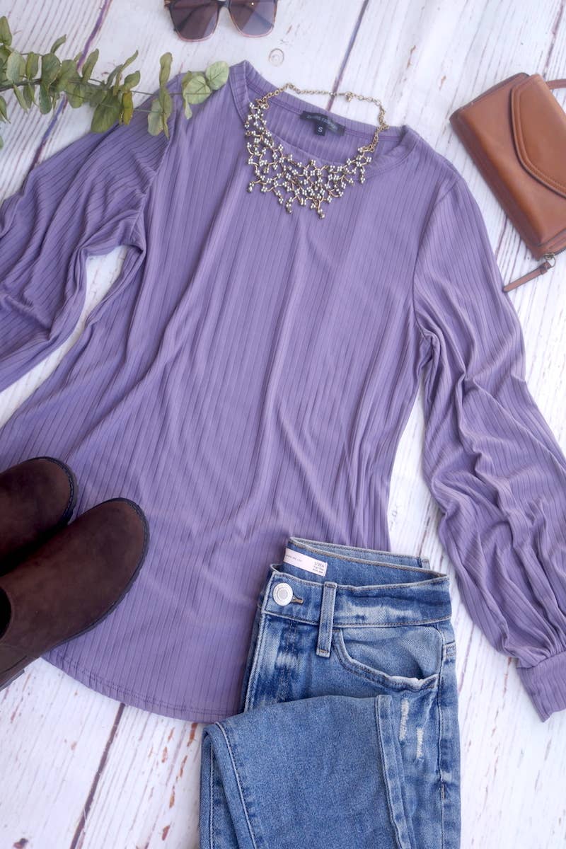 24-Hrs Fashion - Wholesale Knit Top - Women's - Ribbed Puff Sleeve Top S-XL0