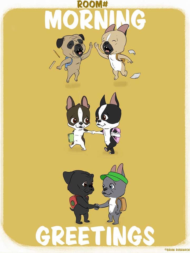 Leraar, groeten uit de schoolklas, kunstdruk met honden voor wholesale door Brian Rubenacker studios