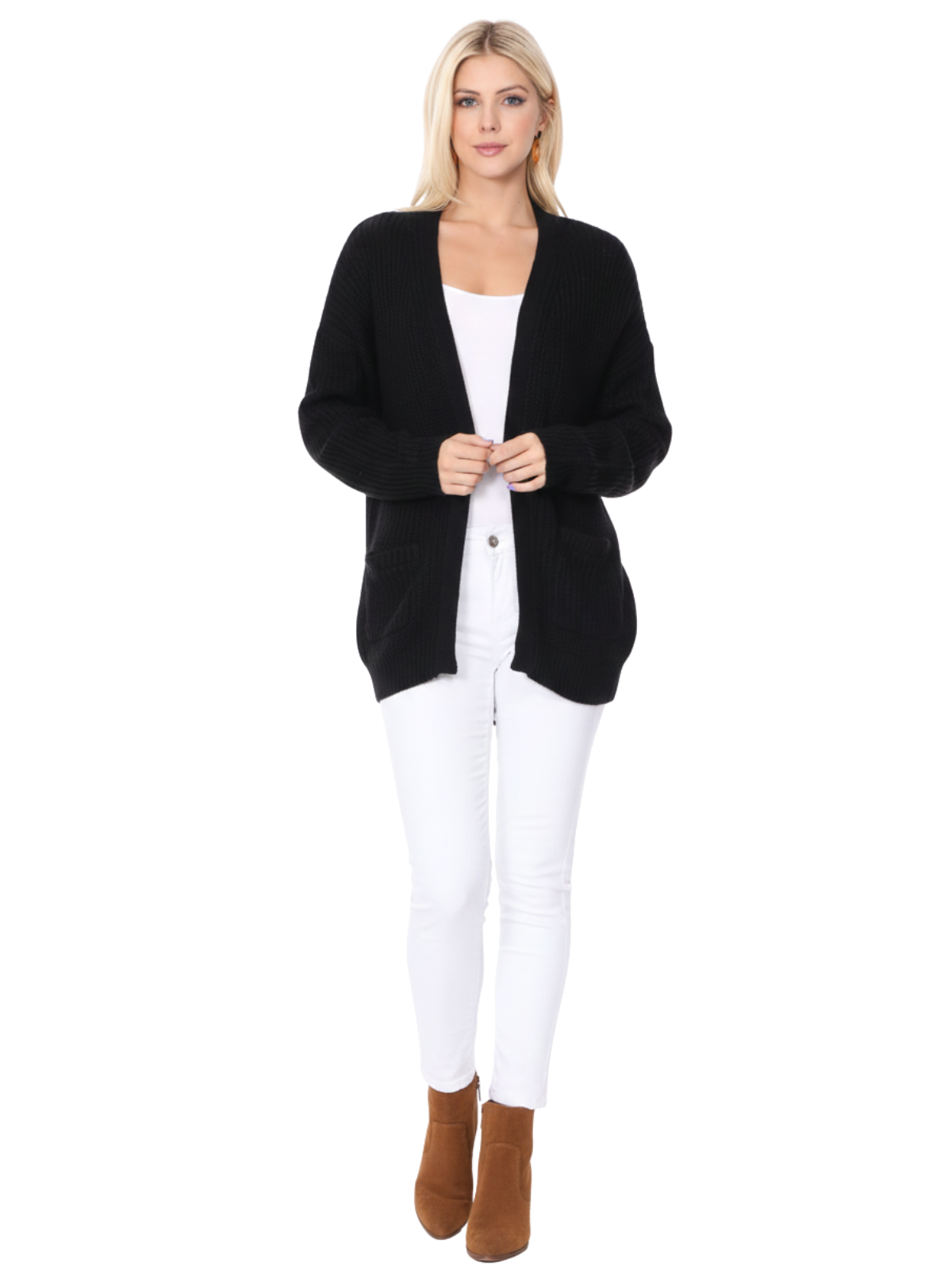 Mak – wholesale Cardigan – Women’s – Women's Waffle Knit Open Front Sweater Cardigan HK82463