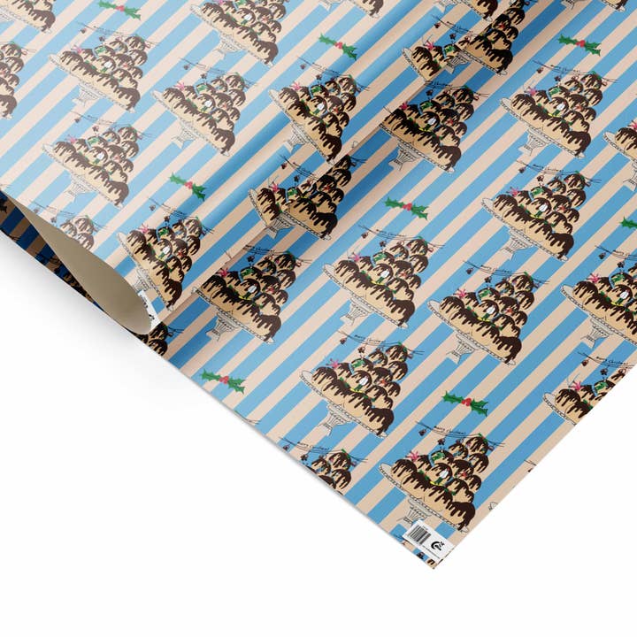 Christmas gift wrap Skiing on Profiteroles for wholesale by Eat the Moon | Greeting cards and stationery