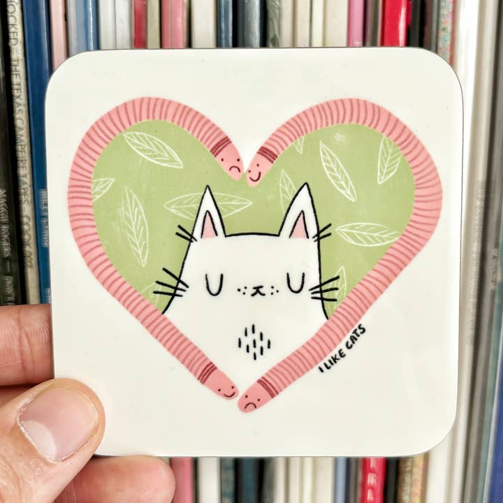 Worm Cat Art Drinks Coaster - Cat Gift for wholesale by I LIKE CATS