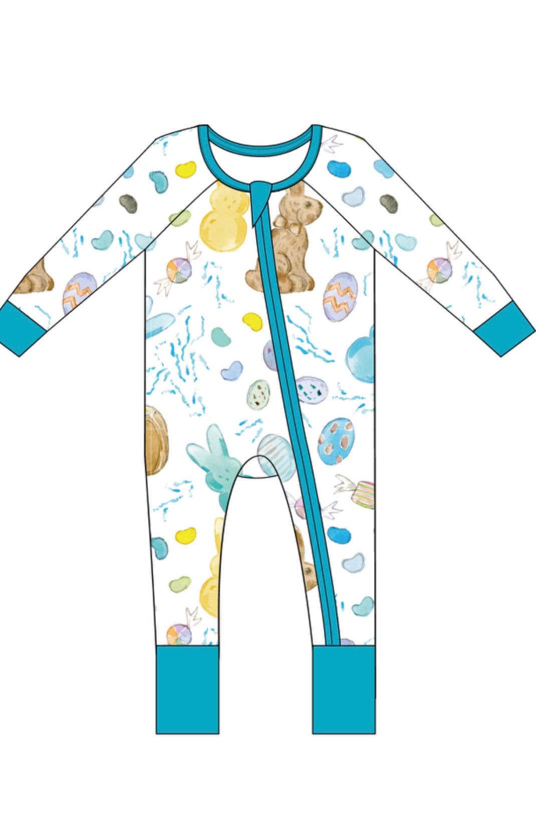 Sweet Bay Clothing – wholesale Jumpsuit – Baby – Easter Candy White/Blue Zipper Onesie1