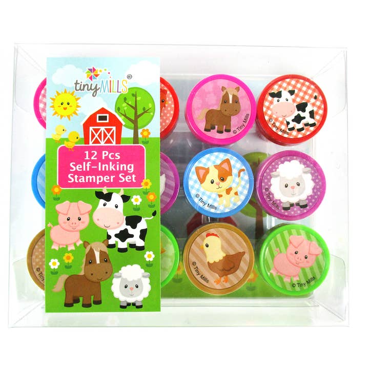 Tiny Mills - Wholesale Rubber/Decorative Stamp - Kids & Baby - Farm Animals Barnyard Stamp Kit for Kids