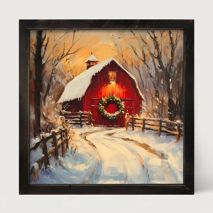 Red Barn at Christmas for wholesale by ginger blue