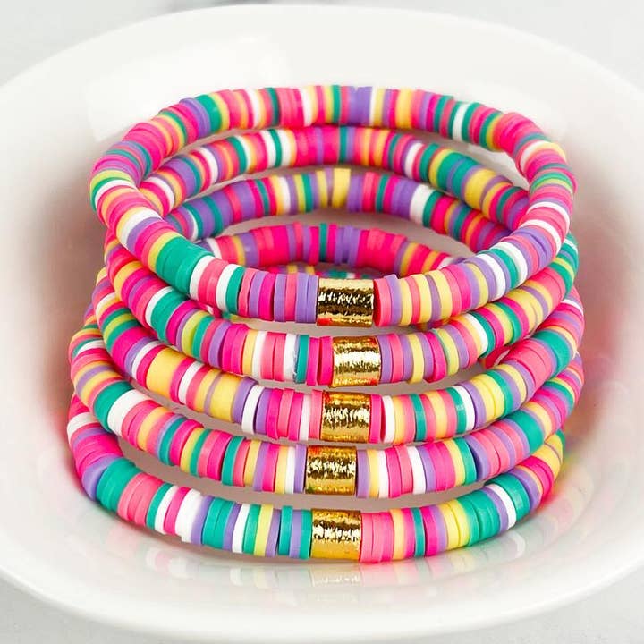 Heishi Small 6mm Color Pop Bracelet "Multi Rainbow" for wholesale by The Mod Miss