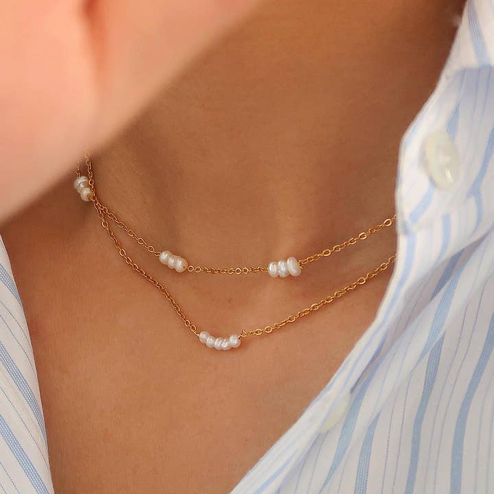 Yellow Gold 18K Non-Tarnish Petite Pearl Chokers for wholesale on Faire