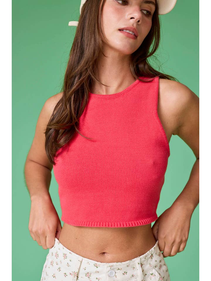 Papermoon - Wholesale Knit Top - Women's - PT17294-T - Lara Round Neck Sleeveless Crop Knit Top