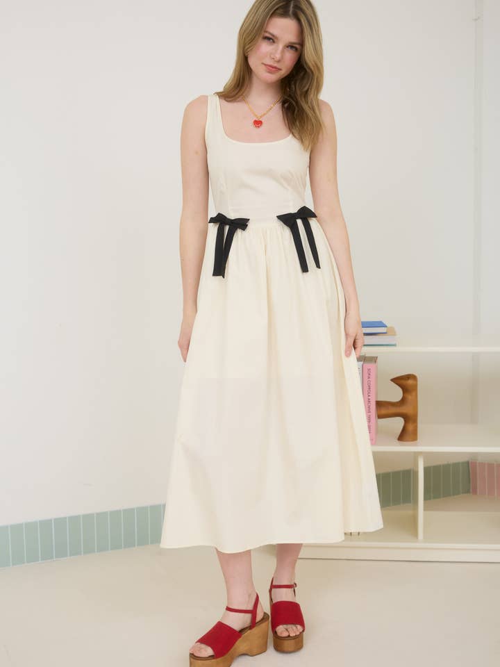 Blu Pepper - Wholesale Dress - Women's - BOW DETAIL SLEEVELESS A-LINE MIDI DRESS