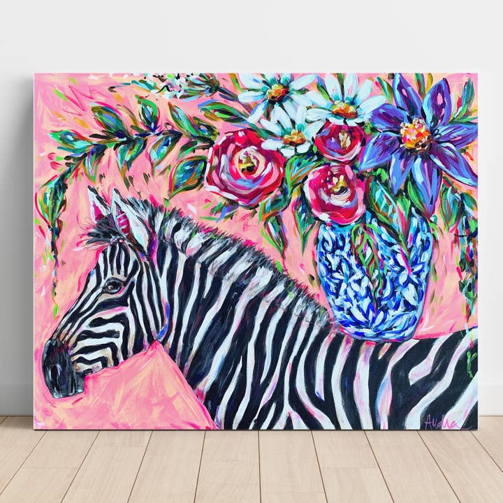 Lienzo de cebra - Pintura de arte de ramo floral chinoiserie para venta al por mayor de Audra Style