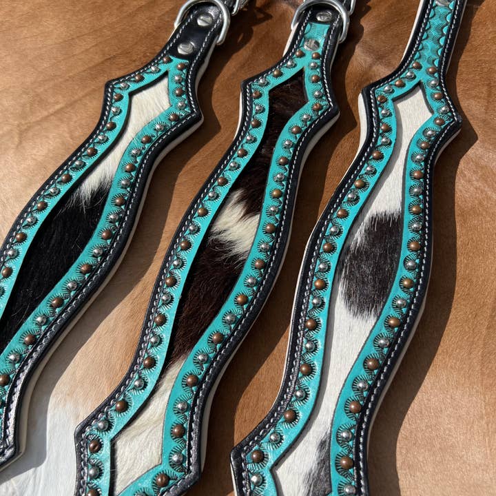 Westrian (Formerly Equipage) - Wholesale Pet Collar - Dog - Western Hair On Cowhide Scalloped Turquoise Dog Collar
