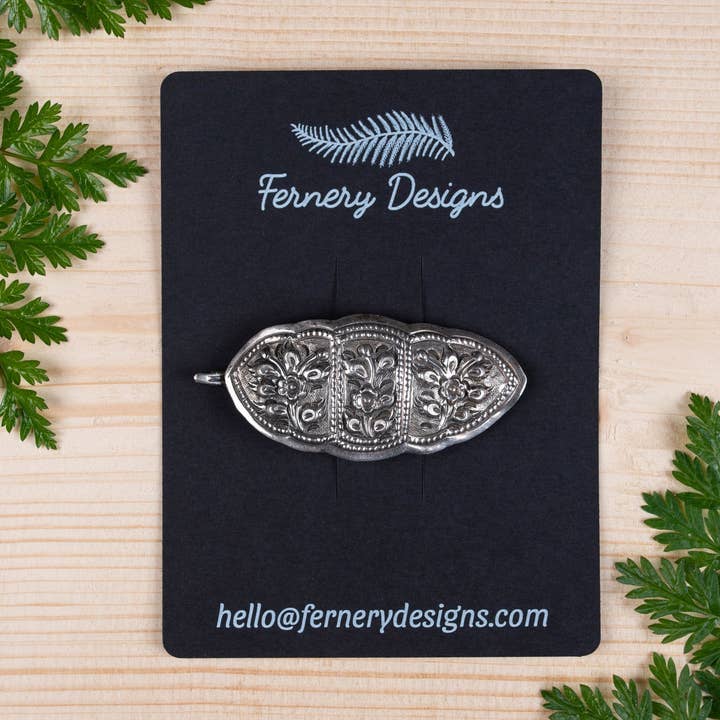 Fernery Designs - Wholesale Retailer Display - Accessories - Custom Printed Black Hair Clip Display Cards 10cm x 7.5cm
