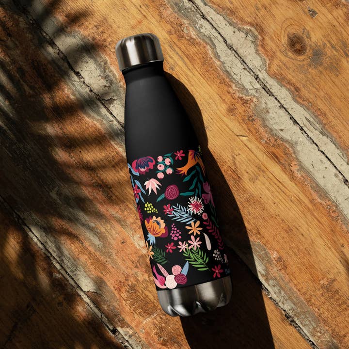 Stainless Steel Water Bottle - Black for wholesale by Inspired Botanical Design