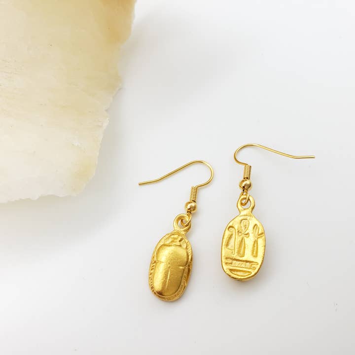 Discoveries, Inc. - Wholesale Dangle Earrings - Egyptian Scarab Earrings - Gold Finish