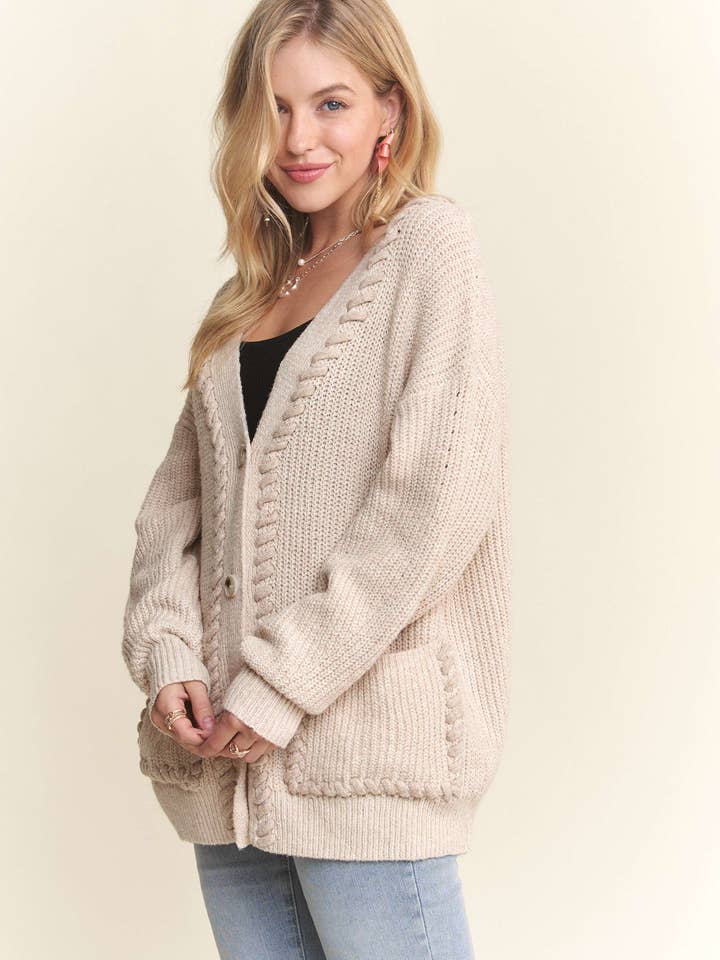 ADORA LA - Wholesale Cardigan - Women's - CESW3755 - STITCH ACCENT SWEATER CARDIGAN