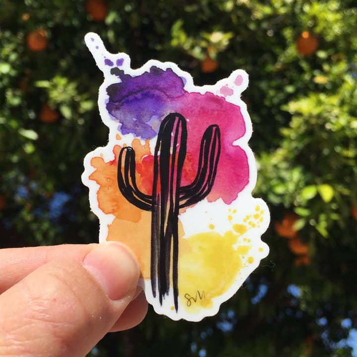 Sunset Cactus Vinyl Sticker for wholesale by Cactus Clouds Art