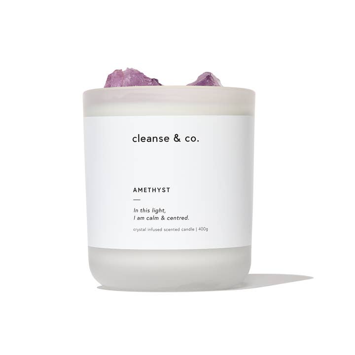 Cleanse & Co. - Wholesale Jar/Filled Candle - Amethyst Intention Crystal Candle - calm & centred4