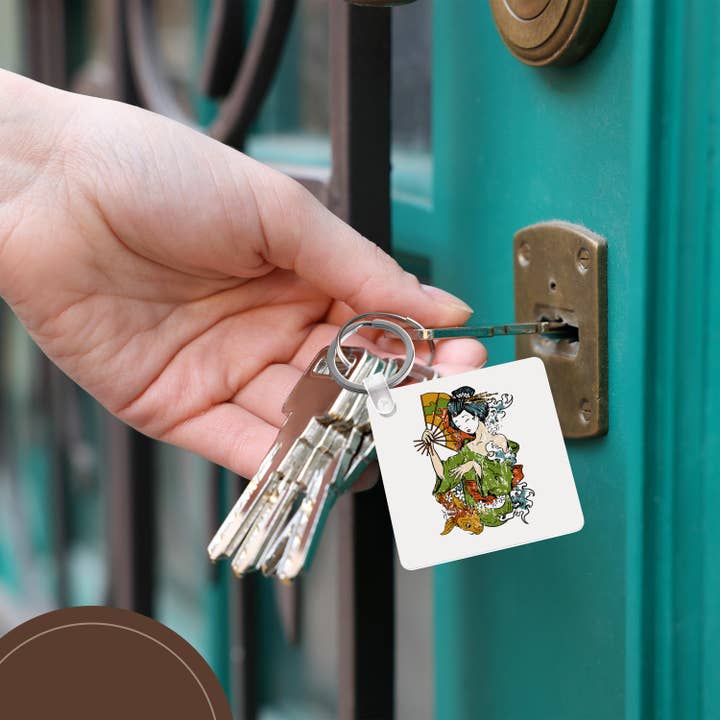 3dRose - Wholesale Keychain - Unisex - 3dRose, Japanese Geisha With Fan Watercolor Illustration, Key Chain5