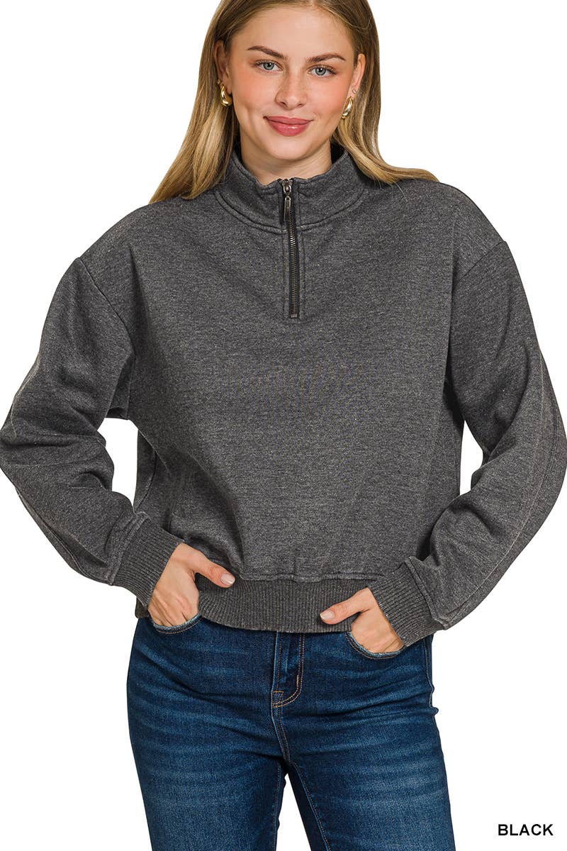 Vanilla Monkey - Vendita all'ingrosso Felpa - Donna - Pullover con mezza cerniera in pile lavato ad acido1