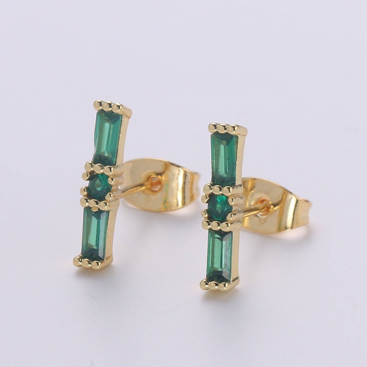 Aim Eternal - Wholesale Stud/Post Earrings - 18K Gold Filled Emerald Stud Earrings
