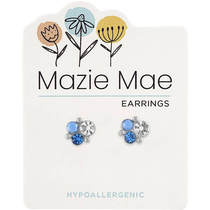 Center Court - Wholesale Stud/Post Earrings - Mazie Mae Earring: Silver Air Blue Opal Cluster Stud Earring