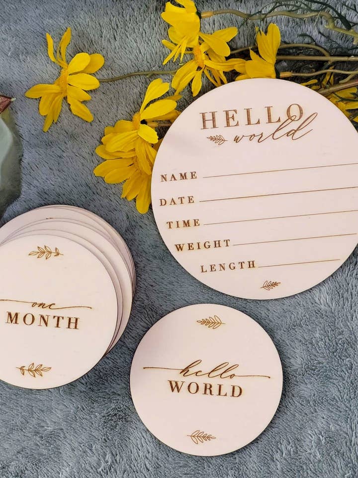 Monatliche Meilensteinkreise für Babys aus Holz 1—12 Monate für den Großhandel von Laser by D.A.M.