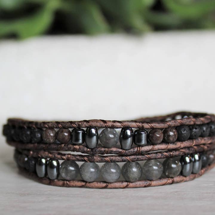 Labradorite Collection - Double Wrap Bracelet for wholesale by Woven Stone Co.