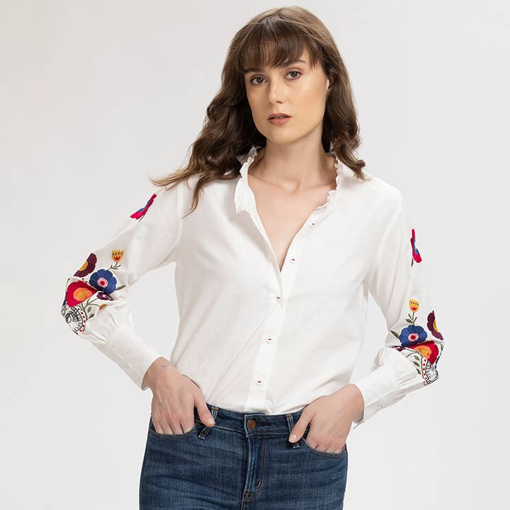 White Embroidered Everywhere Shirt Blouse for wholesale by Benares